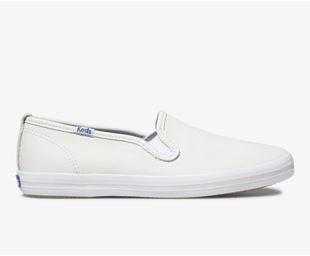 Keds Slip Ons Damen Weiß - Champion Slip On Leder - YZB-612974